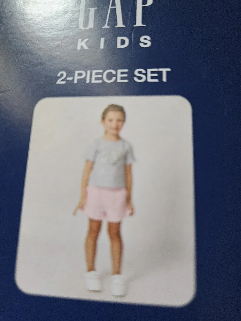 NWT GAP Kids Gray Logo Tee And Short Set with Pink & Blue Star Accents 4T